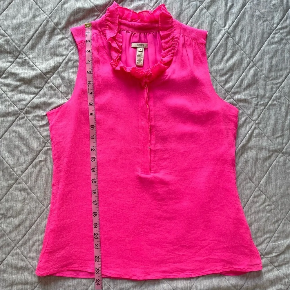J. Crew Silk Pink Sleeveless Ruffled Blouse Sz 8